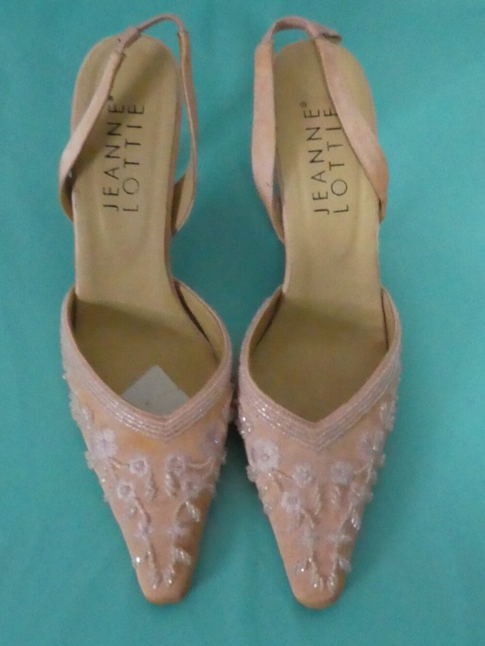 JEANNE LOTTIE Vintage Beaded Pink Satin Slingback Heels - Size 37
